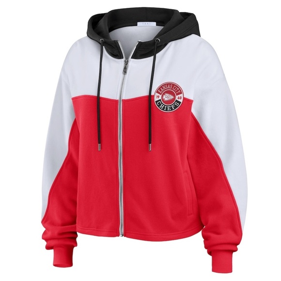 NEW Kansas City Chiefs WEAR by Erin Andrews Color Block Full-Zip Hoodie - Picture 3 of 3